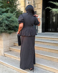 Long Dress with Detachable Peplum Belt