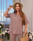 Linen blend blouse and trousers set