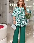 Floral blouse set  от polyester, изображение на моден дамски комплект за ежедневна носия.
