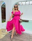 Robe longue douce à volants
