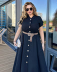 Long linen dress with belt