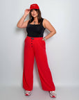 Стиlinen  дамски pants с декорации и копчета, polyester, viscose и spandex, модерно облекло.