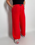 Стиlinen  дамски pants с декорация от копчета, polyester и viscose, подходящ за ежедневен стил.