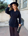 Cropped cardigan with a belt made from polyester and viscose, stylish design, in the image.