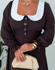Midi dress with a statement collar made from polyester and elastane, suitable for New Year celebrations, in the image.
