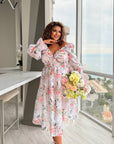 Миди рокля от organza с цветен принт, polyester, стилна и лека за летни поводи.