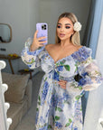 Floral organza midi dress  с polyester, с елегантен дизайн и разкошен цветен принт, подходяща за специални поводи.