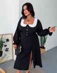 Midi dress with a statement collar made from polyester and elastane, model NewYear25, with an elegant design and modern look.