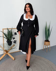 Midi dress with a statement collar made from polyester and elastane, with an elegant design for festive events.
