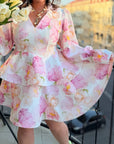 Short floral dress with ruffles  от polyester, lycra и nylon, стилна за новогодишни празници, модел NewYear25.