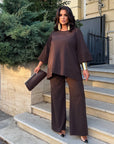 Loose-fitting set with rhinestones, polyester, viscose and lycra, image of elegant women's set.