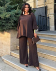 Loose-fitting set with rhinestones, made from polyester, viscose and lycra, image of elegant women's set.