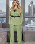 Ribbed fabric set with a belt , polyester 80%, lycra 2%, nylon 18%, елегантен и комфортен за носене.