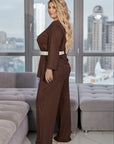 Ribbed fabric set with a belt , polyester и lycra, Black цвят, подходящ за ежедневна носия и стиlinen  изглед.