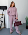Soft ribbed-knit set with polyester, viscose and elastane, comfortable and stylish for everyday wear.