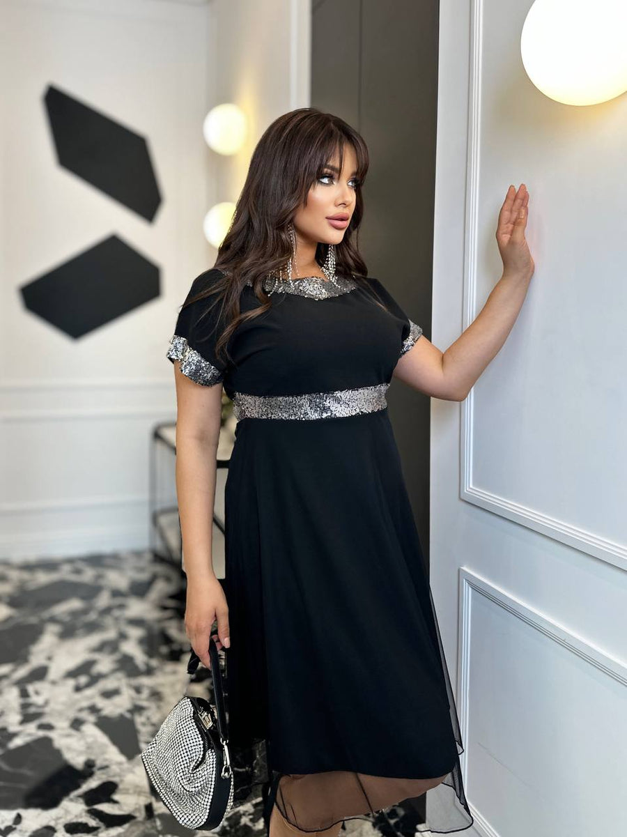 Soft fabric dress with mesh  - Twiggy Shop