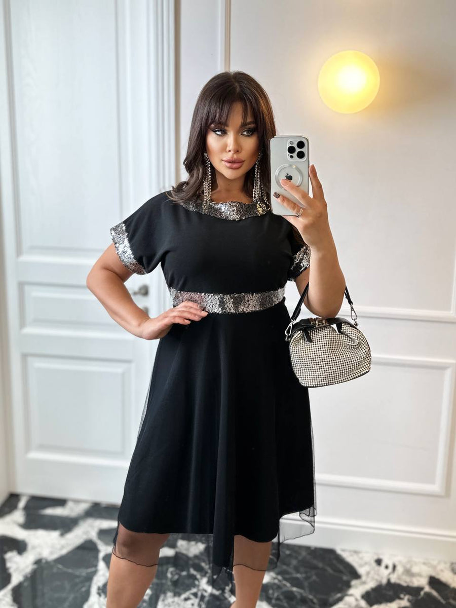 Soft fabric dress with mesh  - Twiggy Shop