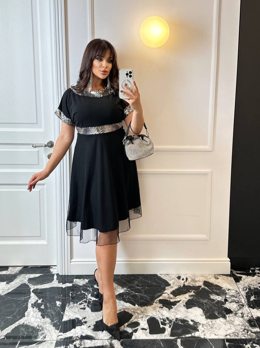 Soft fabric dress with mesh  - Twiggy Shop