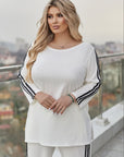Ribbed fabric set with stripes , от polyester, lycra и nylon, изображение на елегантен дамски комплект.