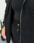 Fleece-lined set with rhinestones, made from cotton, polyester and elastane, shown as image.