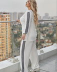 Ribbed fabric set with stripes , polyester и lycra, подходящ за ежедневна или спортна облеклост.