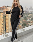 Ribbed fabric set with stripes , polyester и lycra, изображение на моден комплект за ежедневна носия.