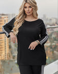 Ribbed fabric set with stripes , polyester 80%, lycra 2%, nylon 18%, моден и комфортен за ежедневно носене.