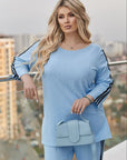 Ribbed fabric set with stripes , съдържащ polyester, lycra и nylon, за комфорт и стил.