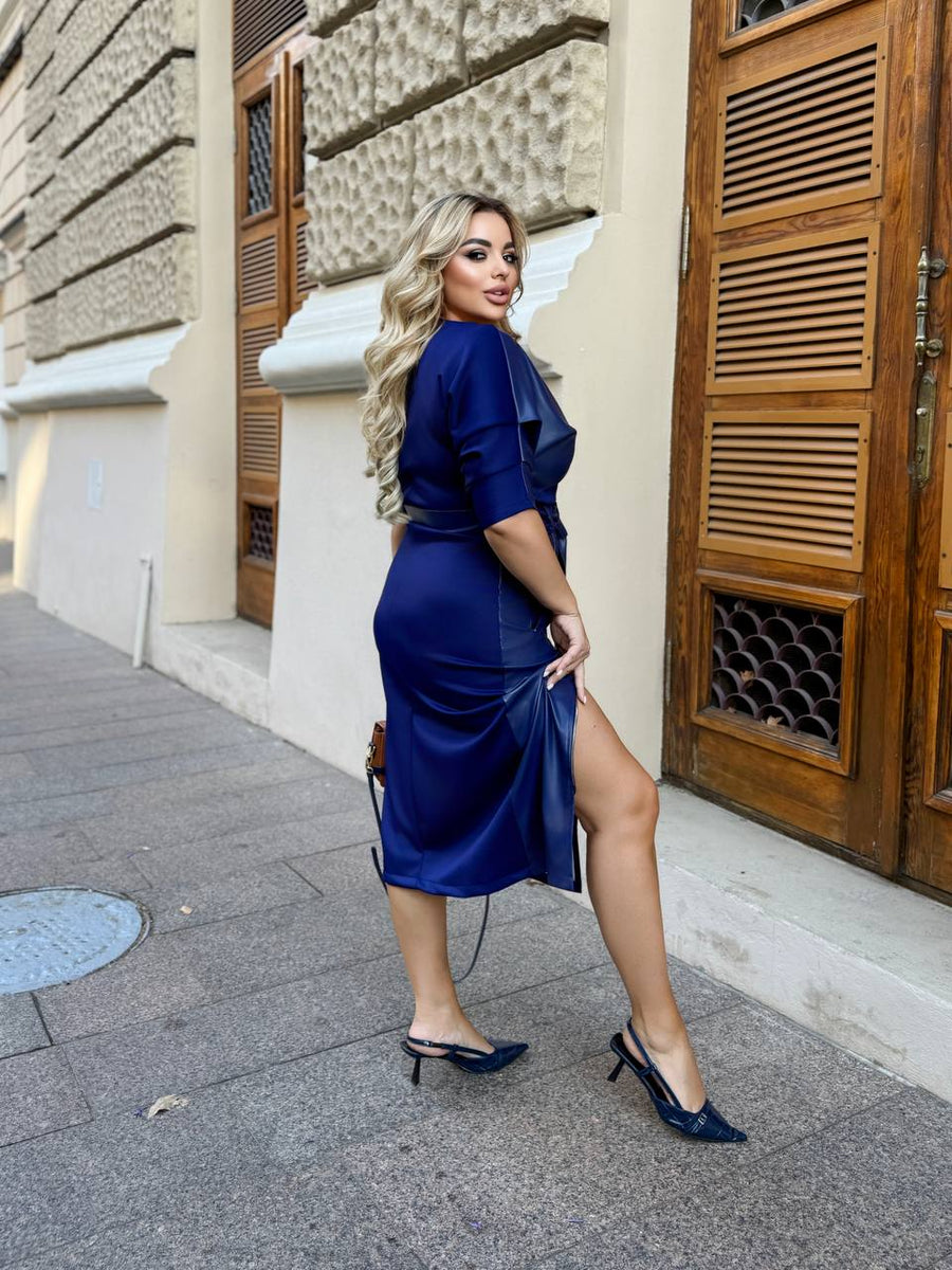 Knee-length mixed-material dress  - Twiggy Shop