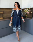 Rochie midi din in brodat