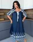 Rochie midi din in brodat