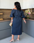 Rochie midi din in brodat