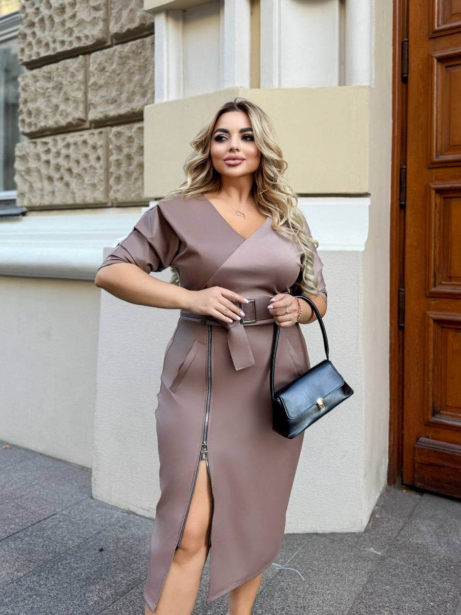 Knee-length mixed-material dress  - Twiggy Shop