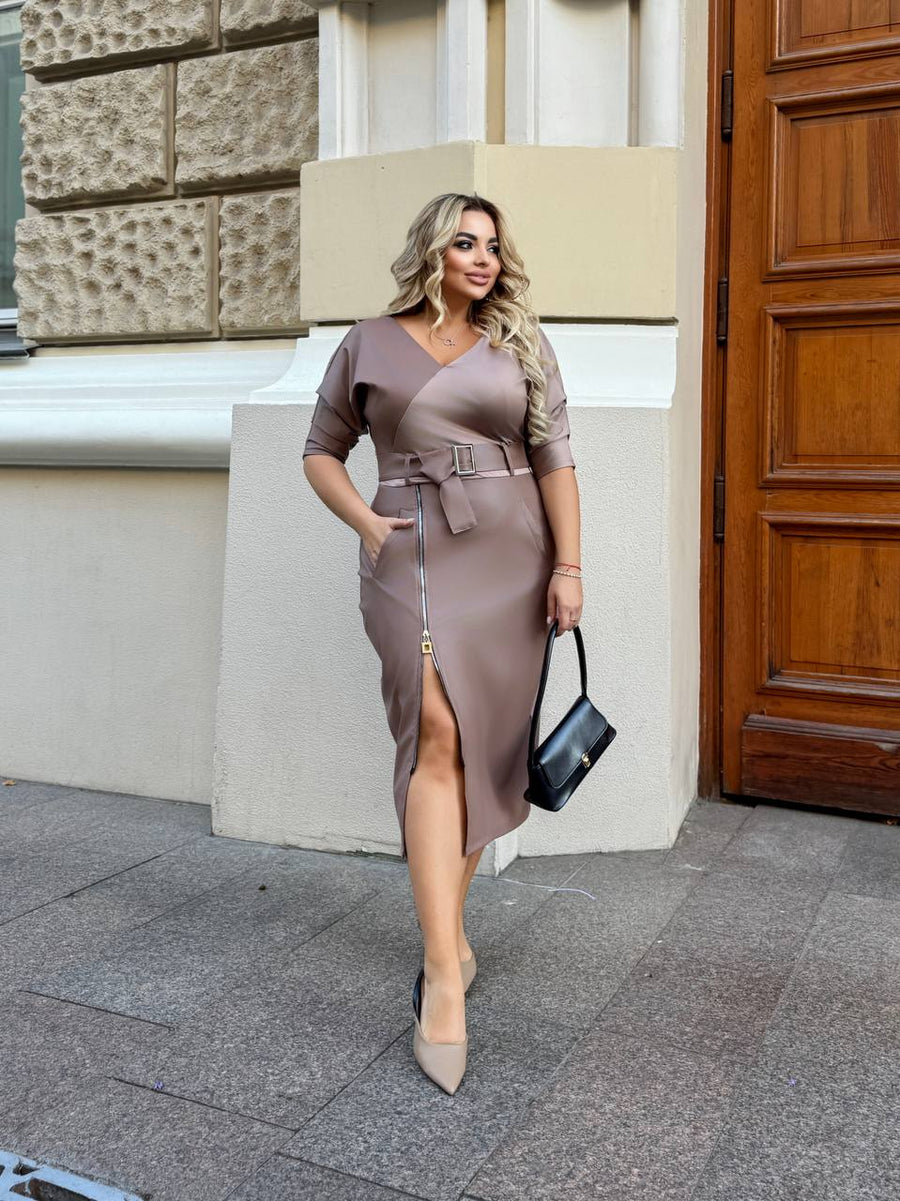 Knee-length mixed-material dress  - Twiggy Shop