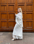 Satin skirt with lace, below-knee length