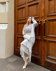 Satin skirt with lace, below-knee length