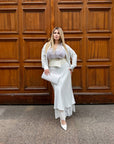 Satin skirt with lace, below-knee length