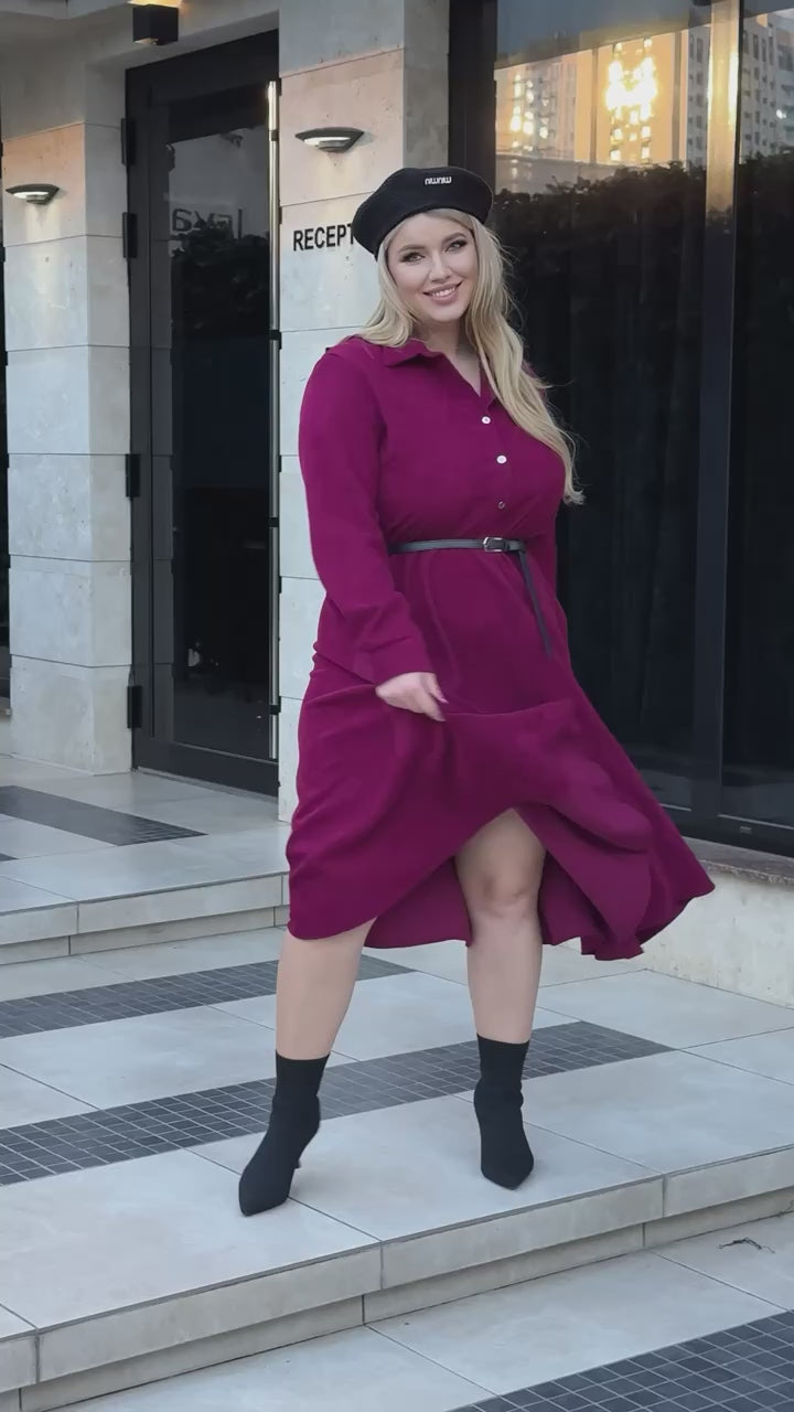 Vestido de terciopelo canalé con bolsillos