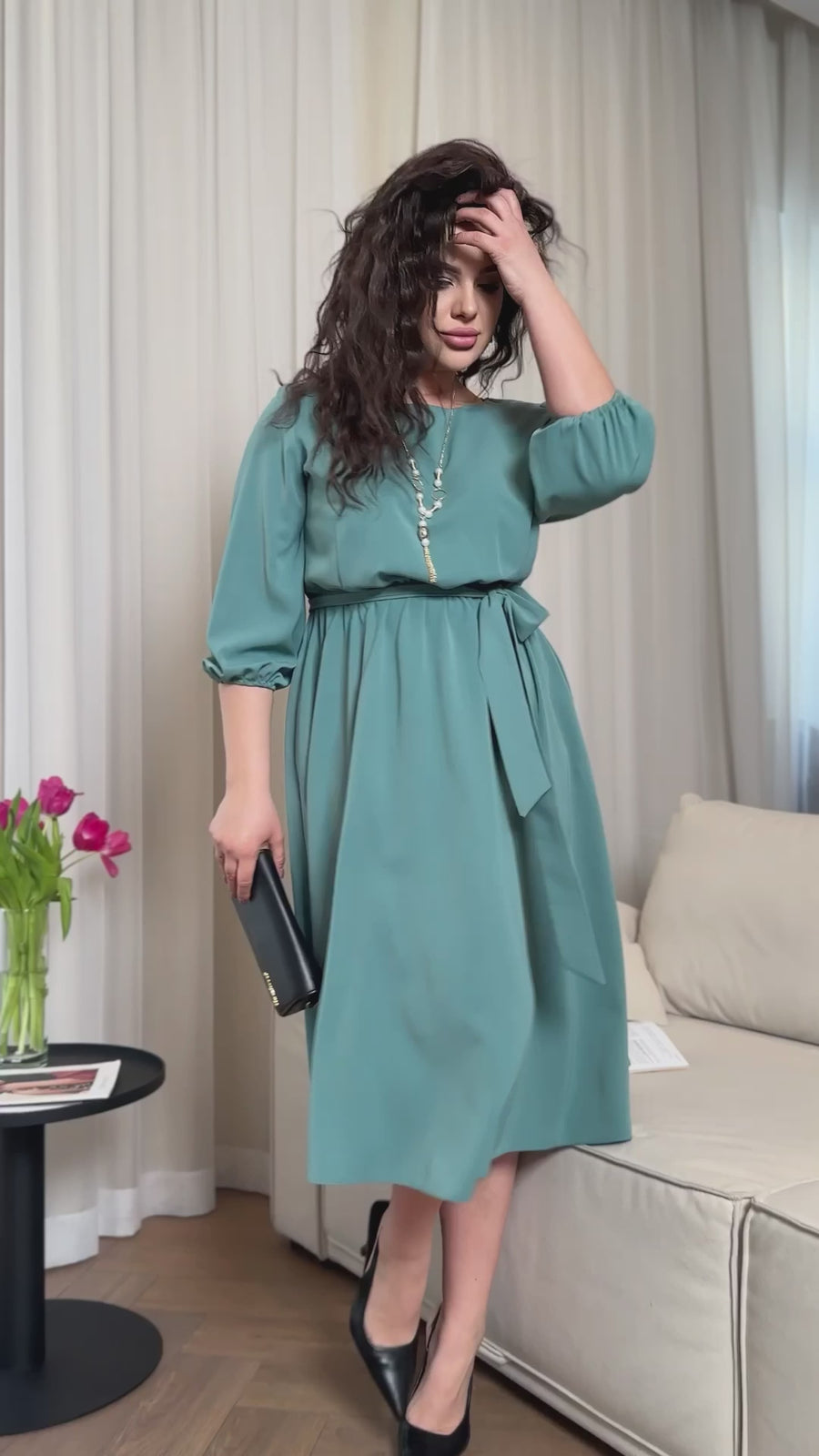 Flared dress with belt
