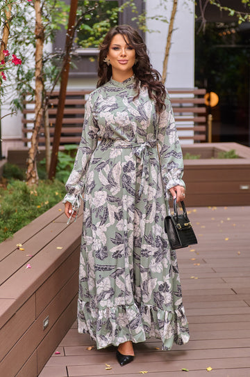 Langes Kleid mit Blätterprint